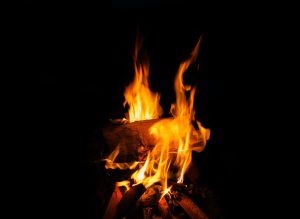 close up of bonfire at night